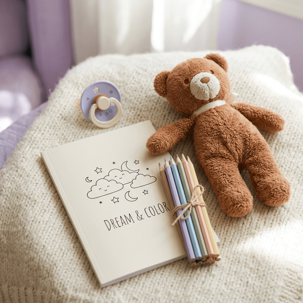 Starter Pack visualization: Pacifier, Plushie, and Coloring Book